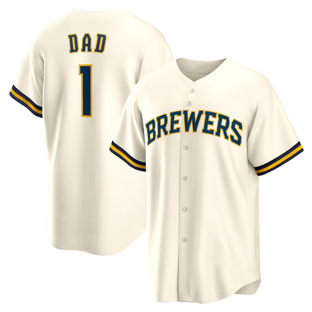 Milwaukee Brewers #1 Dad White Jereymy Home Replica Jersey