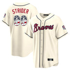 Atlanta Braves #99 Spencer Strider Player Cream Jereymy USA 250 Fourth Of July Limited Home Game Stitched Jerseys