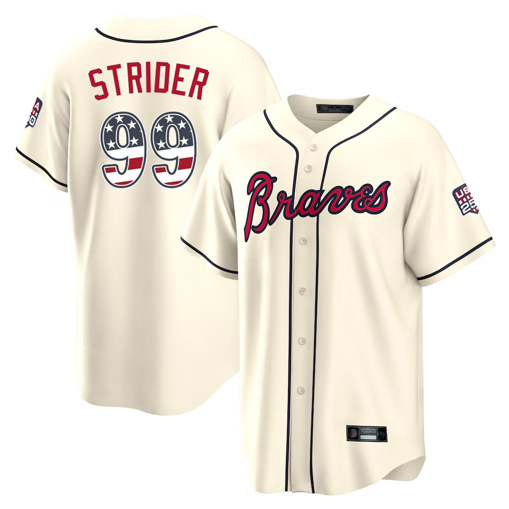 Atlanta Braves #99 Spencer Strider Player Cream Jereymy USA 250 Fourth Of July Limited Home Game Stitched Jerseys