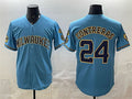 Milwaukee Brewers #24 William Contreras Blue Jereymy With Home & Bob Uecker Patch Stitched Jersey