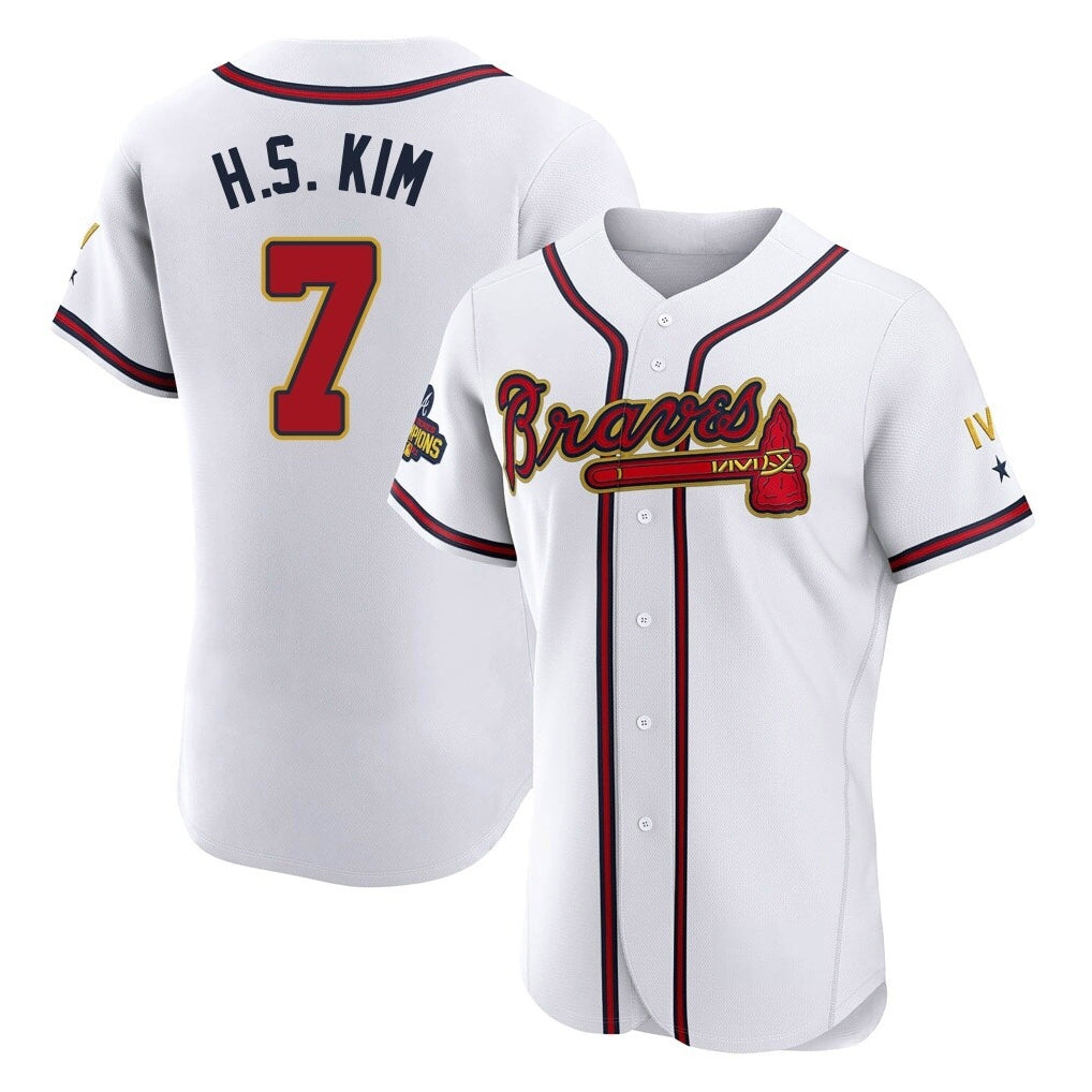 Atlanta Braves #7 Ha-Seong Kim Player White Gold Jereymy Limited Elite Home Game Stitched Jerseys