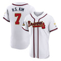 Atlanta Braves #7 Ha-Seong Kim Player White Gold Jereymy Limited Elite Home Game Stitched Jerseys