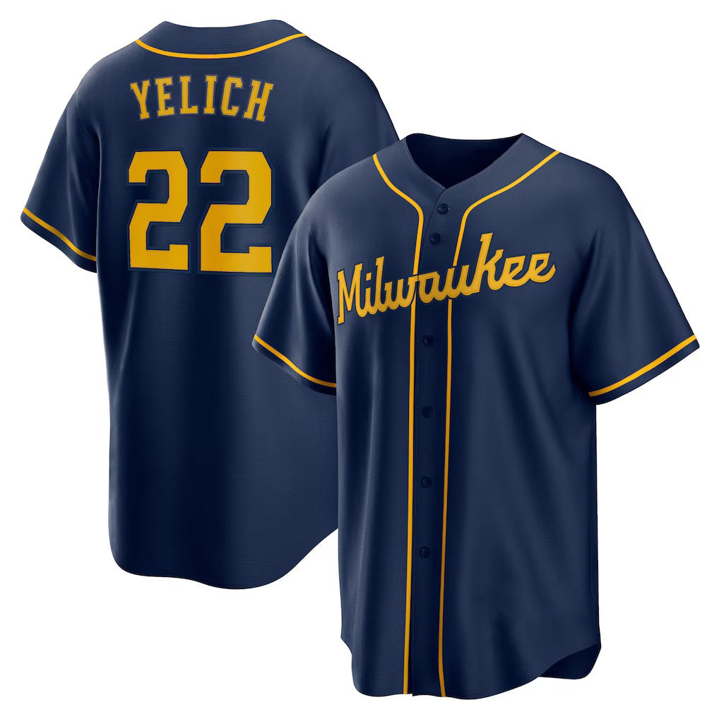 Milwaukee Brewers #22 Christian Yelich Navy Jereymy Alternate 2 Replica Jersey