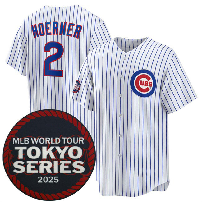 Chicago Cubs #2 Nico Hoerner White Jereymy 2025 World Tour Tokyo Series Home Stitched Jersey