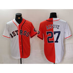 Houston Astros #27 Jose Altuve White Orange Jereymy Blue Number Split Stitched Jersey 2