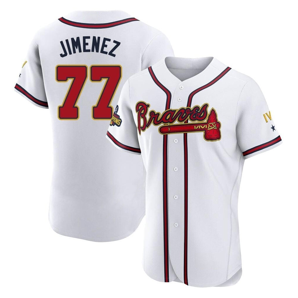 Atlanta Braves #77 Joe Jimenez Player White Gold Jereymy Limited Elite Home Game Stitched Jerseys