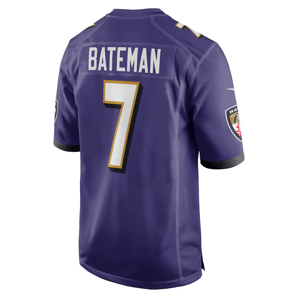 B.Ravens #7 Rashod Bateman Purple Jereymy Game Player Jersey