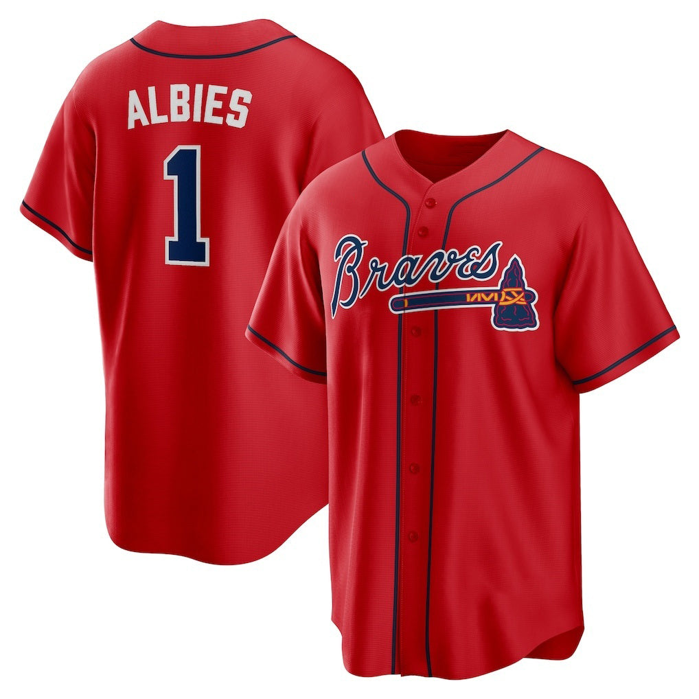 Atlanta Braves #1 Ozzie Albies Red Jereymy Alternate 2 Replica Jersey