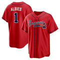 Atlanta Braves #1 Ozzie Albies Red Jereymy Alternate 2 Replica Jersey