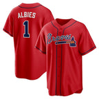 Atlanta Braves #1 Ozzie Albies Red Jereymy Alternate 2 Replica Jersey