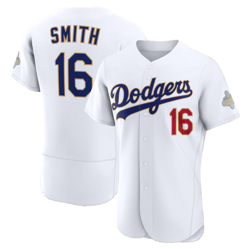 Los Angeles Dodgers #16 Will Smith White Jereymy 2026 Gold Collection Authentic Jersey