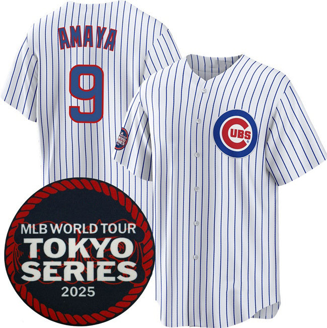 Chicago Cubs #9 Miguel Amaya White Jereymy 2025 World Tour Tokyo Series Home Stitched Jersey