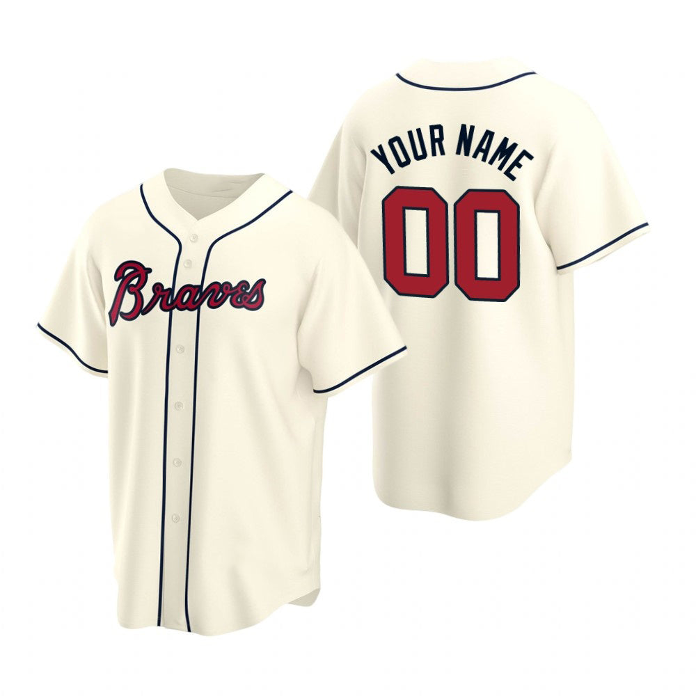 Custom Atlanta Braves Cream Jereymy 2020 Stitched Cool Base Jersey