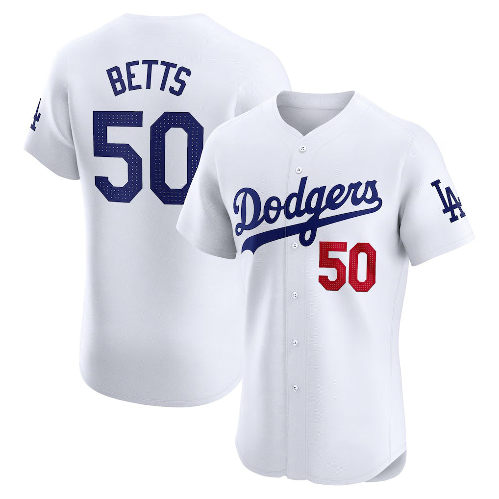 Los Angeles Dodgers #50 Mookie Betts White Jereymy Home Elite Jersey