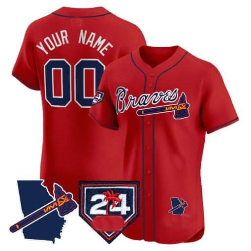 Custom Atlanta Braves 2024 Spring Training & Georgia Patch Vapor Premier Elite Jersey ¨C Red Jereymy