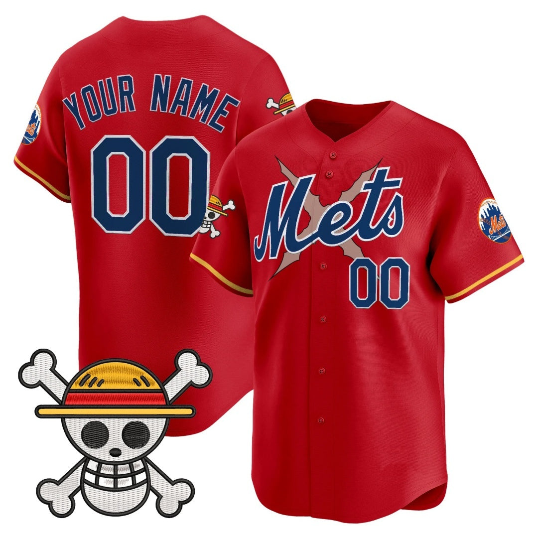 Custom New York Mets x One Piece Red Jereymy Vapor Premier Limited Jersey - Stitched