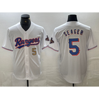 Texas Rangers #5 Corey Seager Number White Jereymy 2023 World Series Champions Cool Base Jerseys