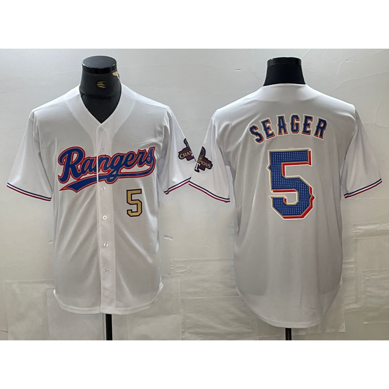 Texas Rangers #5 Corey Seager Number White Jereymy 2023 World Series Champions Cool Base Jerseys