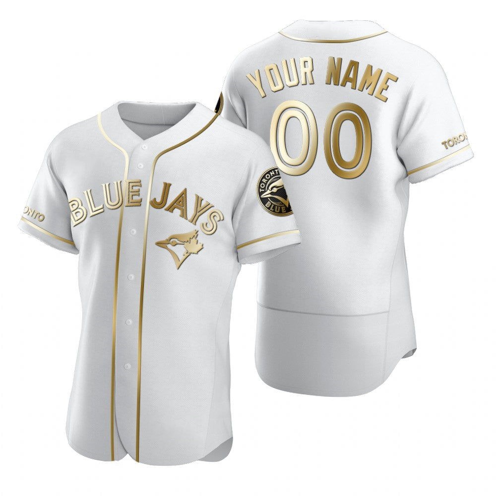 Custom Toronto Blue Jays White Jereymy Stitched Flex Base Golden Edition Jersey