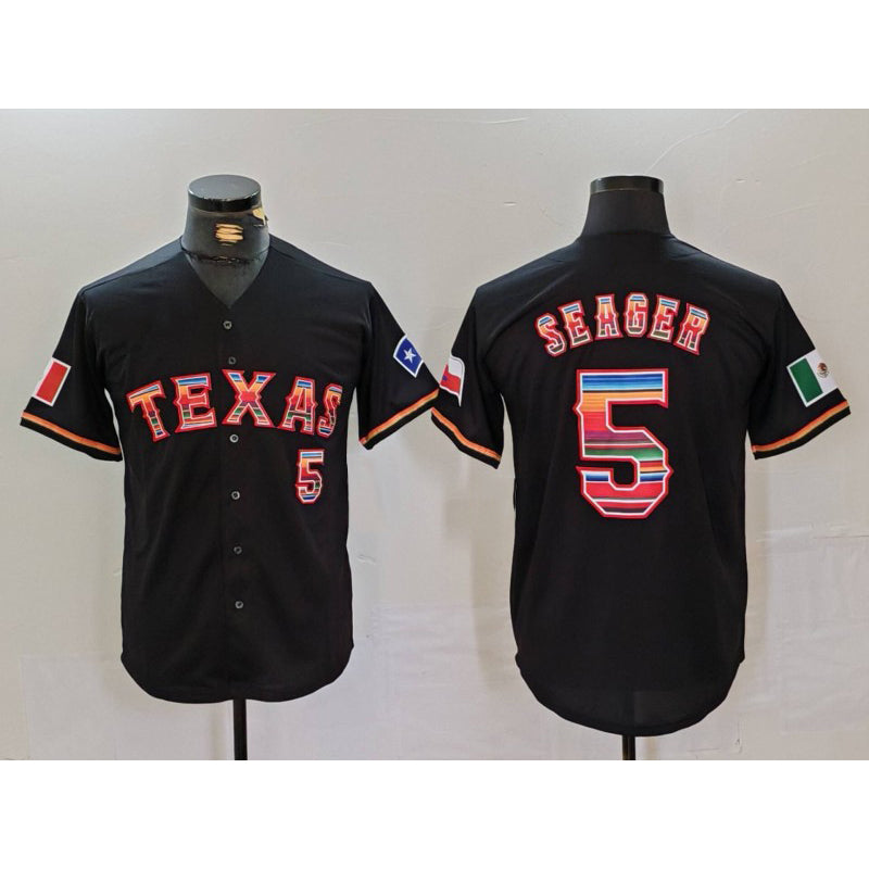 Texas Rangers #5 Corey Seager Black Jereymy Rainbow Mexico Cool Base Stitched Jersey