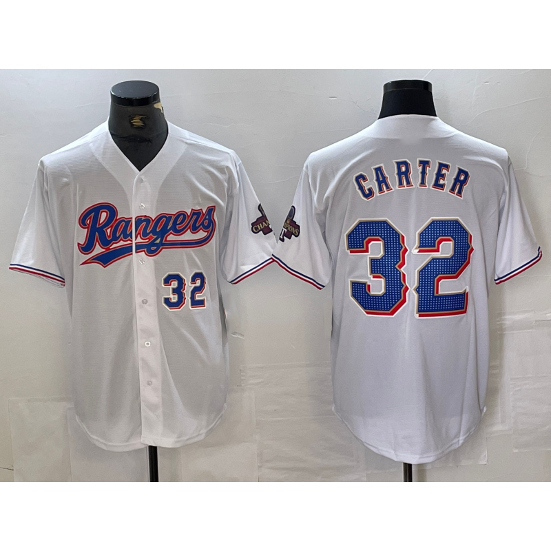 Texas Rangers #32 Evan Carter Number White Jereymy 2023 World Series Champions Cool Base Jerseys