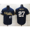 Atlanta Braves #27 Austin Riley 2022 Navy Blue Jereymy 2021 World Series Champions Golden Edition Stitched Cool Base Jersey