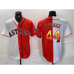 Houston Astros #44 Yordan Alvarez White Orange Jereymy Split Stitched Jersey 2
