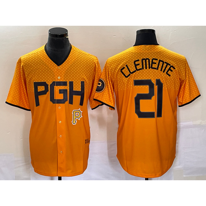 Pittsburgh Pirates #21 Roberto Clemente Gold Jereymy 2023 City Connect Stitched Jersey