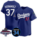 Los Angeles Dodgers #37 Teoscar Hernandez Royal Jereymy 2024 World Series Champions With Fernando Memorial Patch Vapor Premier Limited Stitched Jersey