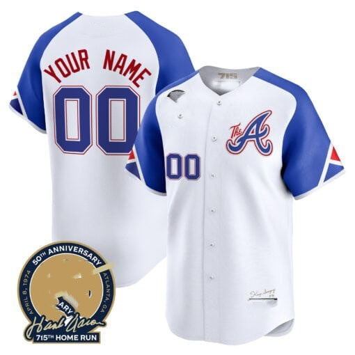 Custom Atlanta Braves Hank Aaron 715th Home Run Patch Vapor Premier Limited Jersey V2 ¨C White 2 Jereymy