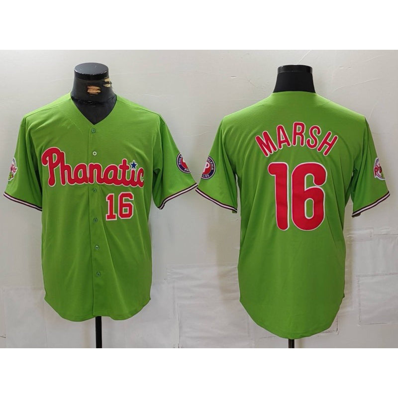 Philadelphia Phillies #16 Brandon Marsh Number Green Jereymy With Patch Stitched Cool Base Jersey