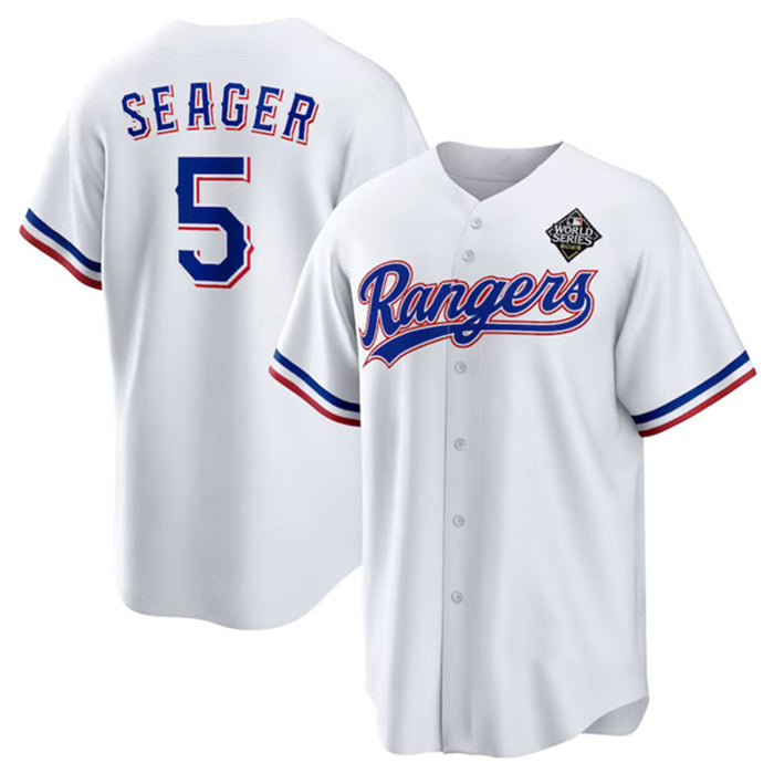 Texas Rangers #5 Corey Seager White Jereymy 2023 World Series Stitched Jersey