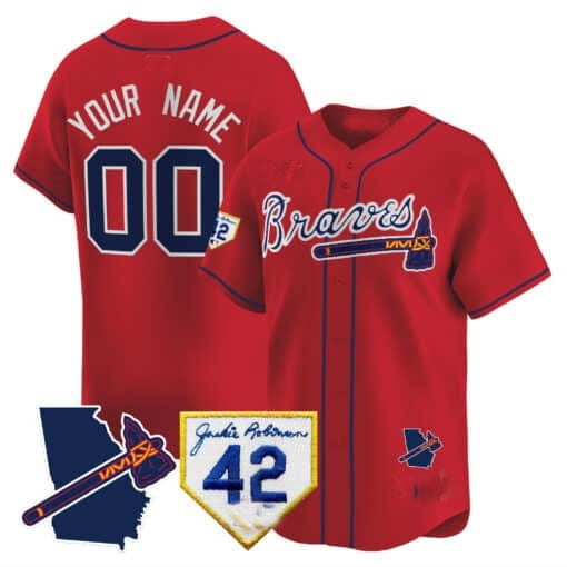 Custom Atlanta Braves 2024 Robinson & Georgia Patch Vapor Premier Limited Jersey ¨C Red Jereymy