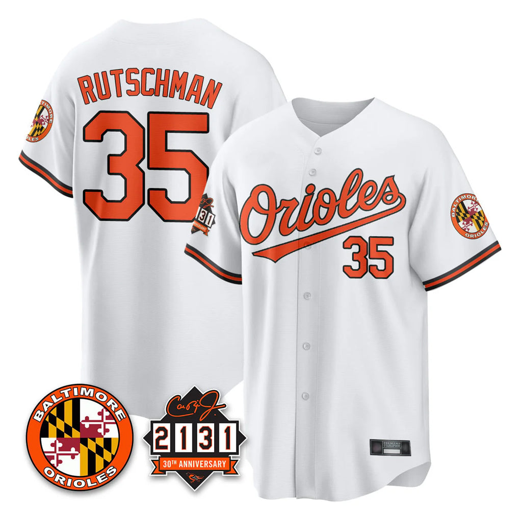Baltimore Orioles #35 Adley Rutschman Player White Jereymy 30th Anniversary of 2131 Home Game Stitched Jerseys