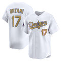 Los Angeles Dodgers #17 Shohei Ohtani White Jereymy 2025 Gold Collection Limited Stitched Jersey