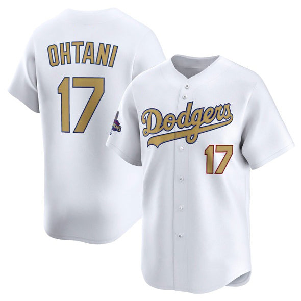 Los Angeles Dodgers #17 Shohei Ohtani White Jereymy 2025 Gold Collection Limited Stitched Jersey
