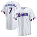 Texas Rangers #7 Ivan Rodriguez White Jereymy Home Retired Player Replica Jersey