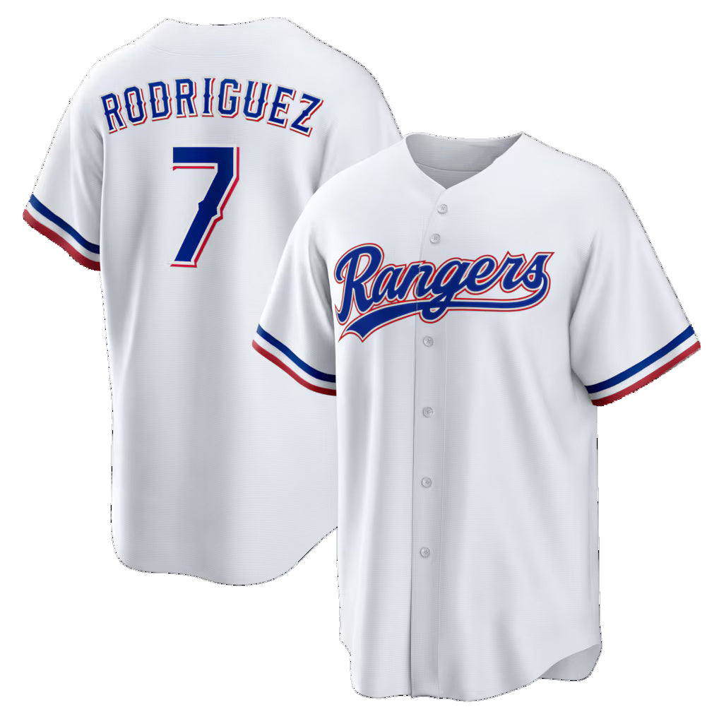Texas Rangers #7 Ivan Rodriguez White Jereymy Home Retired Player Replica Jersey