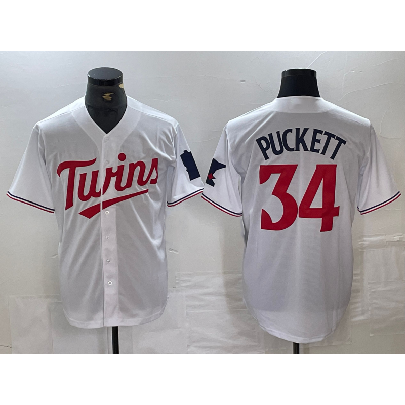 Minnesota Twins #34 Kirby Puckett White Red Jereymy Stitched Cool Base Jersey