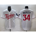 Minnesota Twins #34 Kirby Puckett White Red Jereymy Stitched Cool Base Jersey