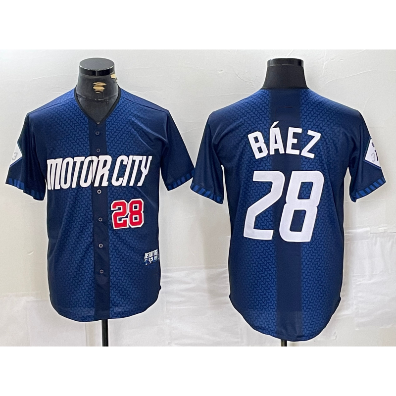 Detroit Tigers #28 Javier Baez Number 2024 Navy Jereymy City Connect Cool Base Limited Stitched Jersey
