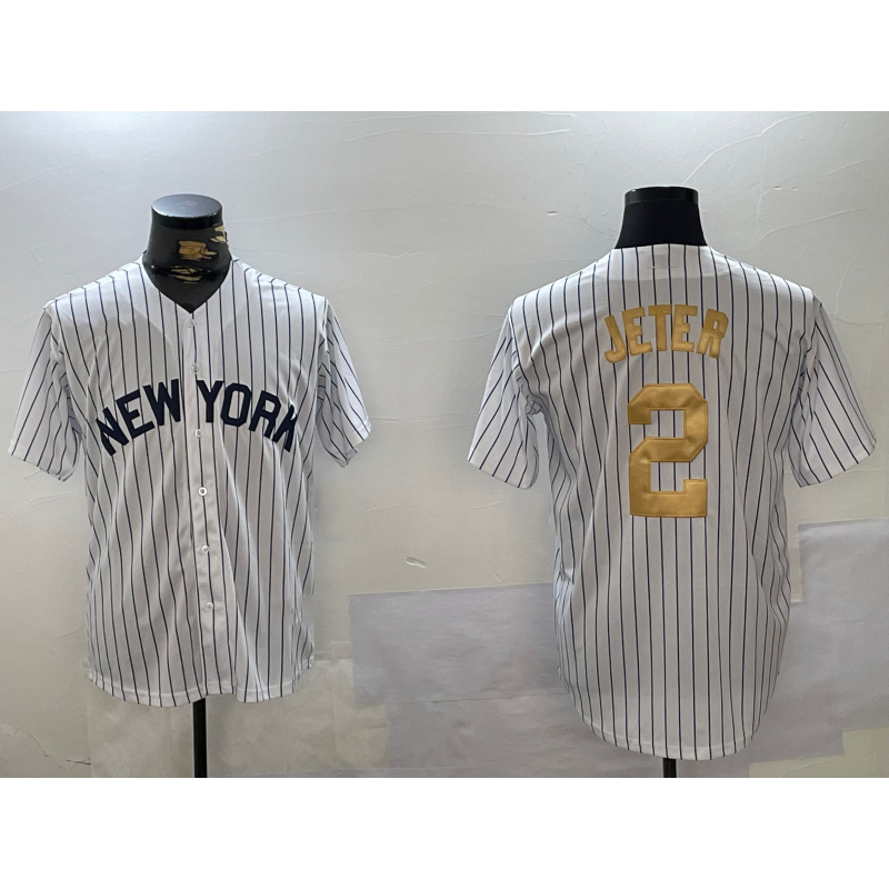 New York Yankees #2 Derek Jeter White Jereymy Pinstripe Fashion Cool Base Jersey 2