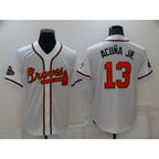 Atlanta Braves #13 Ronald Acuna Jr 2022 White Gold Jereymy World Series Champions Program Cool Base Stitched Jersey