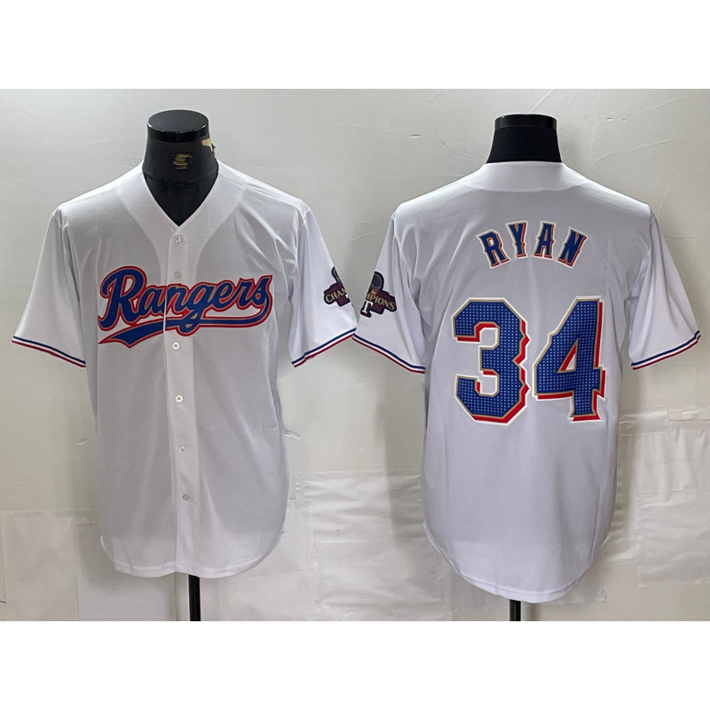 Texas Rangers #34 Nolan Ryan White Jereymy 2024 Gold Collection Limited Cool Base Jersey