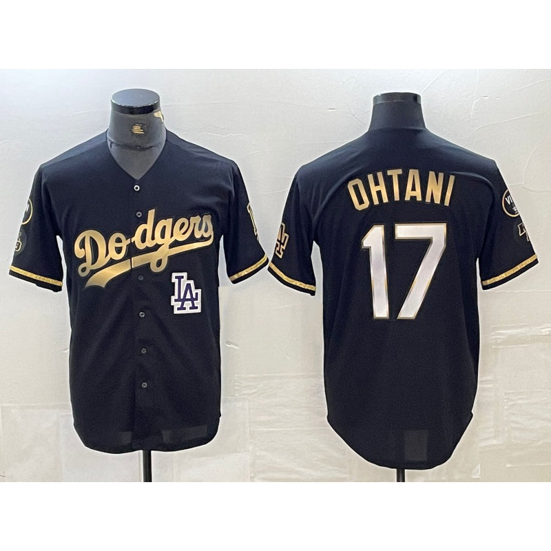Los Angeles Dodgers #17 Shohei Ohtani Black Gold Jereymy Stitched Cool Base Jersey 2