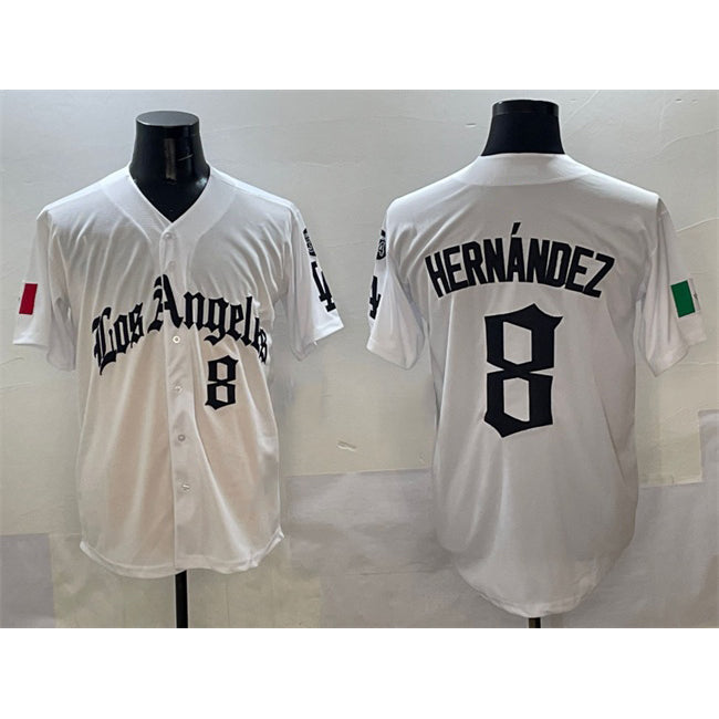 Los Angeles Dodgers #8 Enrique Hern¨¢ndez White Jereymy Mexico 2025 LA Gothic Style With Fernando Patch Vapor Premier Limited Stitched Jersey