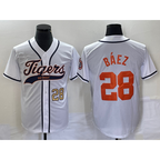Detroit Tigers #28 Javier Baez Number White Jereymy Cool Base Stitched Jersey