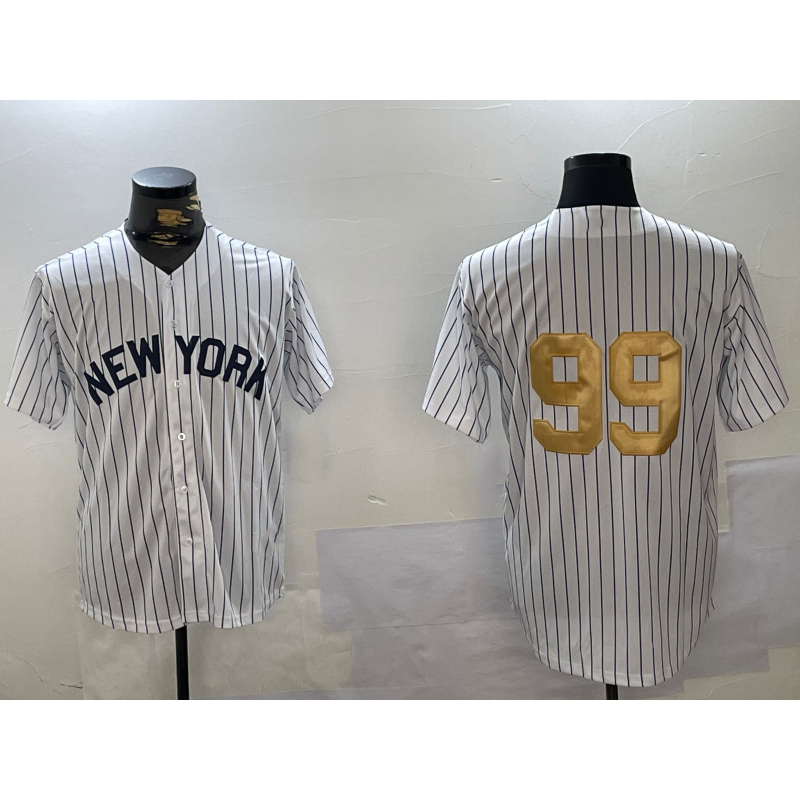 New York Yankees #99 Aaron Judge White Jereymy Pinstripe Without Name Fashion Cool Base Jersey 2