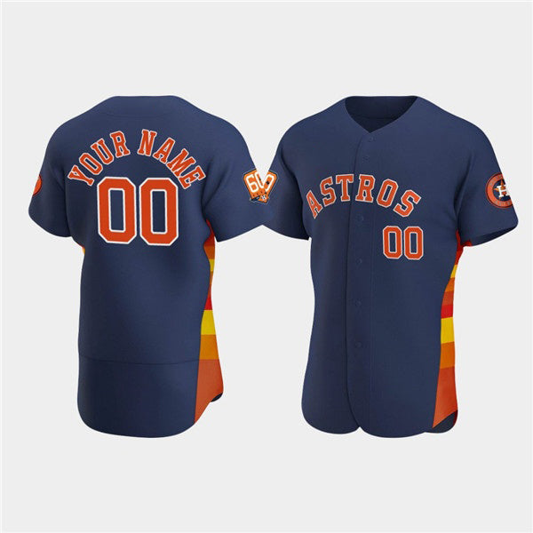Custom Houston Astros Active Player Navy Jereymy 60th Anniversary Flex Base Stitched Jersey