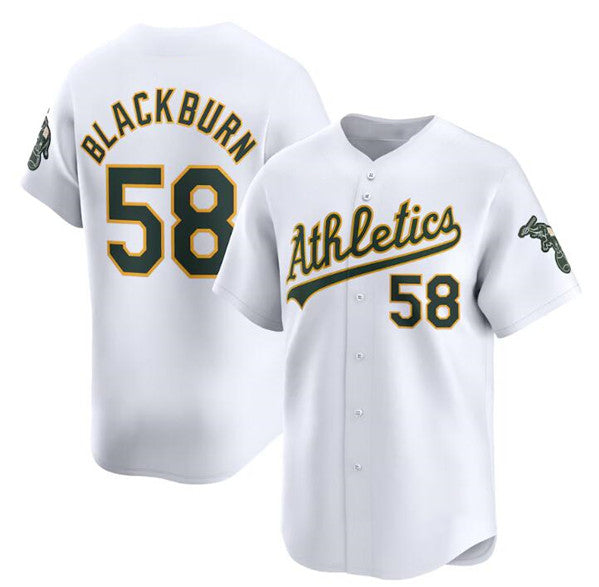 Oakland Athletics #58 Paul Blackburn White Jereymy Home Limited Stitched Jersey